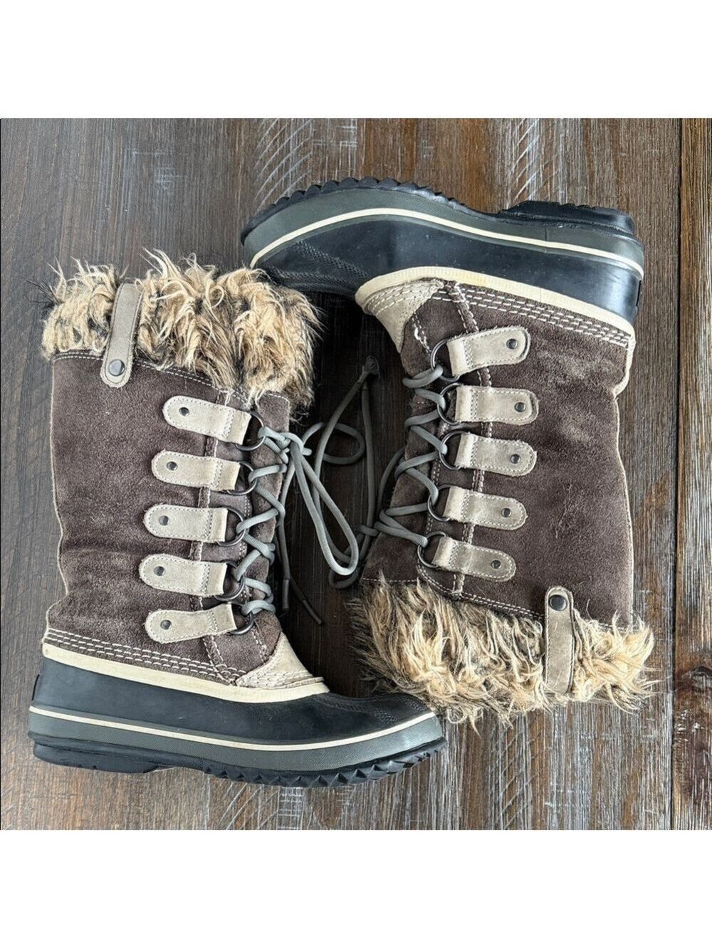 Sorel Joan of Artic Tall Mid Calf Suede Faux Fur Trim Boots Size 6 Waterproof